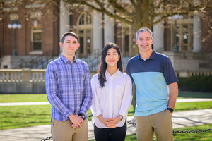 Professor Brian Quick with graduate students Ethan Morrow and Minhey Chung